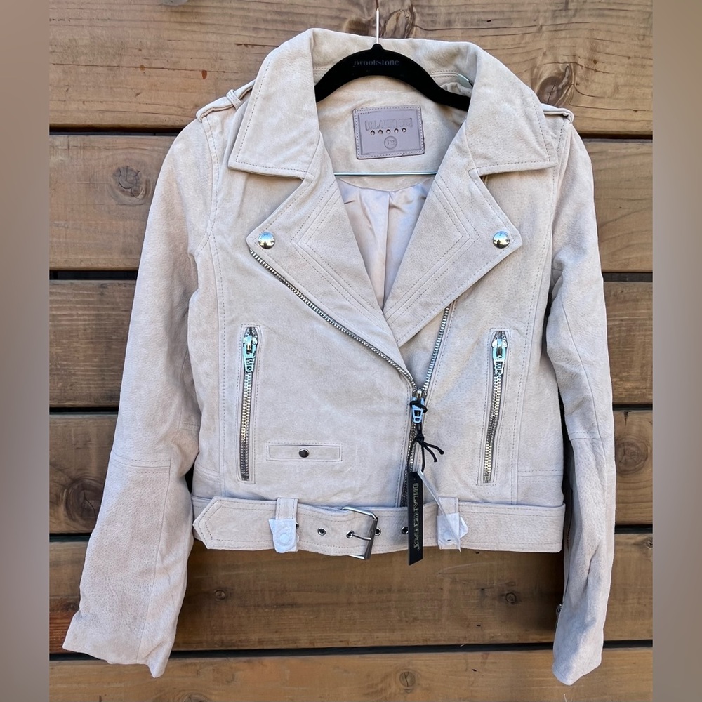 NWT Blanknyc Real Leather Suede Moto jacket, Cream color, Extra Small